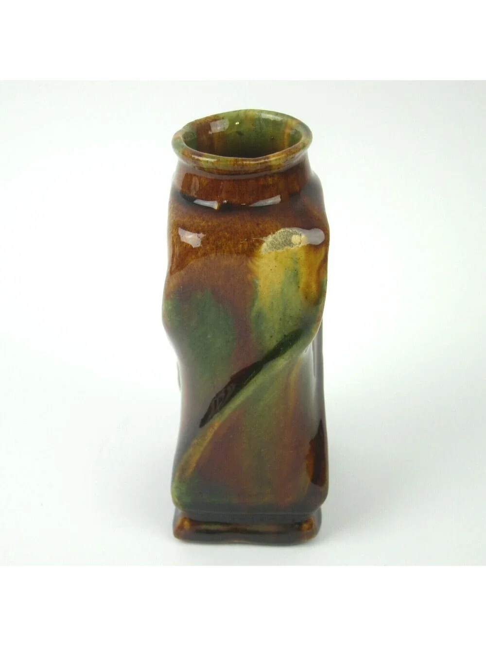 Antique Rockingham Glaze Art Pottery Twisted Square Vase 5